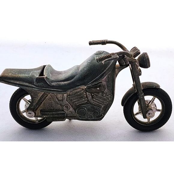 NOVELTY COIN BANK-Pewter Motorcycle-Rubber Tires-Stands Up On Stand - Picture 4 of 12